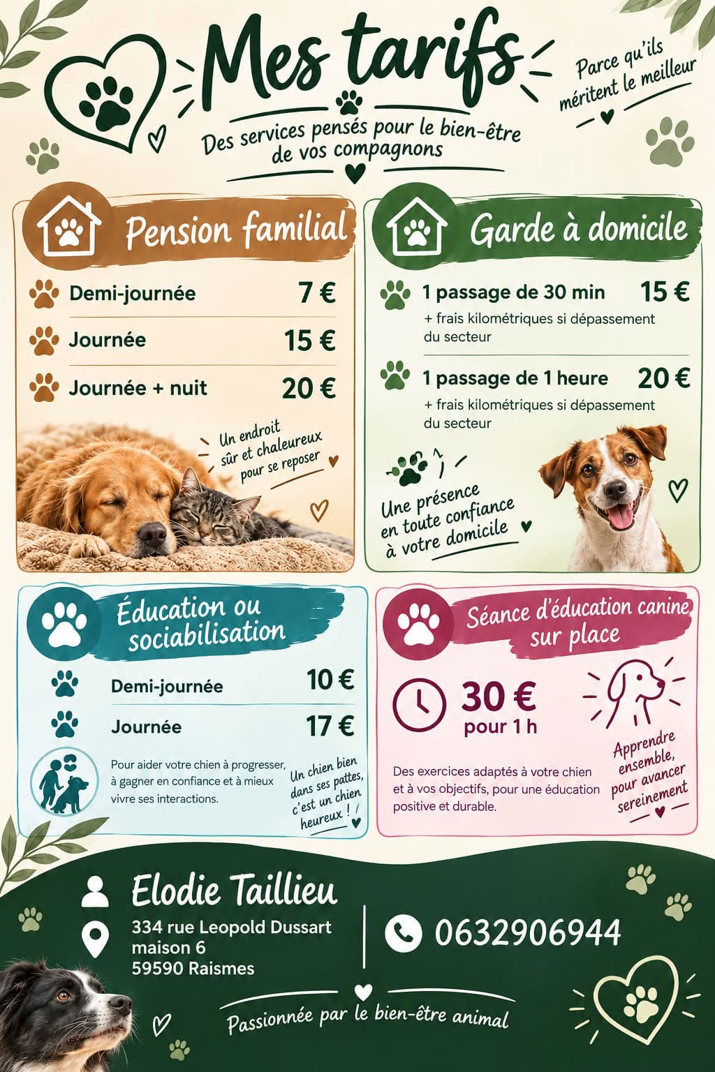 Affiche des tarifs