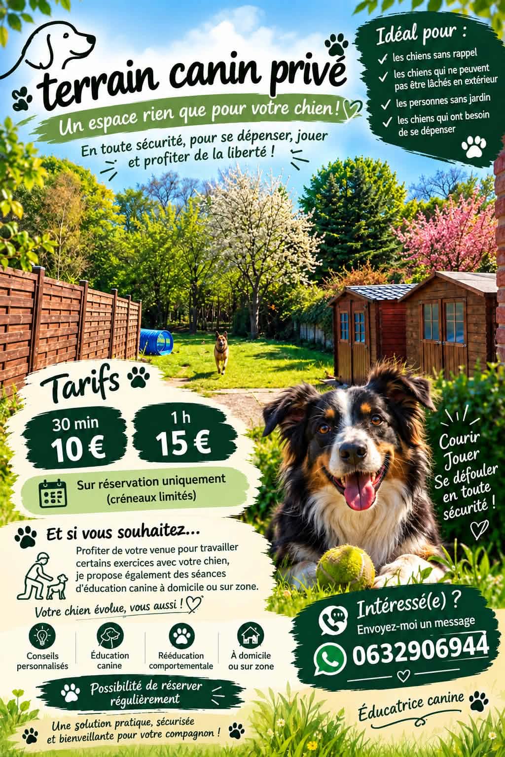 Affiche officielle du terrain canin privé d'Elodie Taillieu